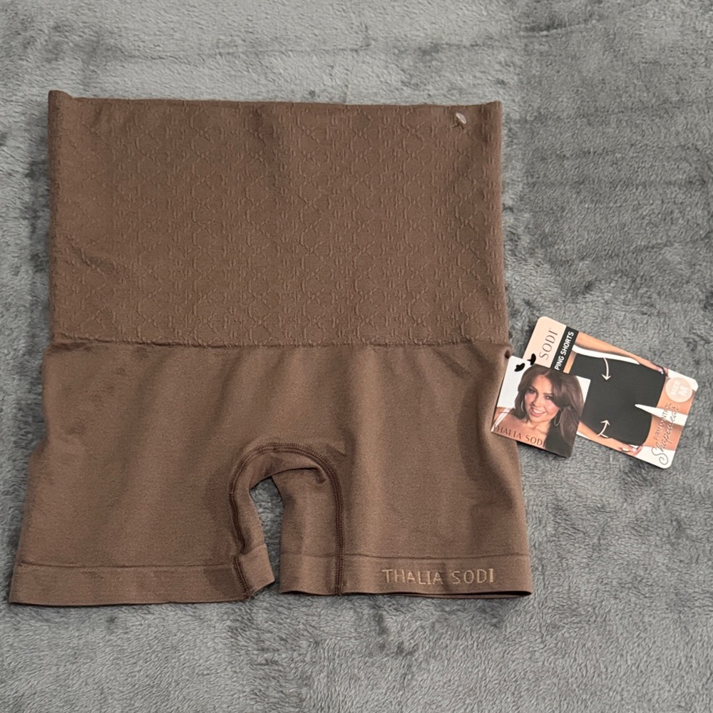 Thalia Sodi Knit Waist Shaping Shorts Chocolate Brown Shapewear Women's Sz M NWT